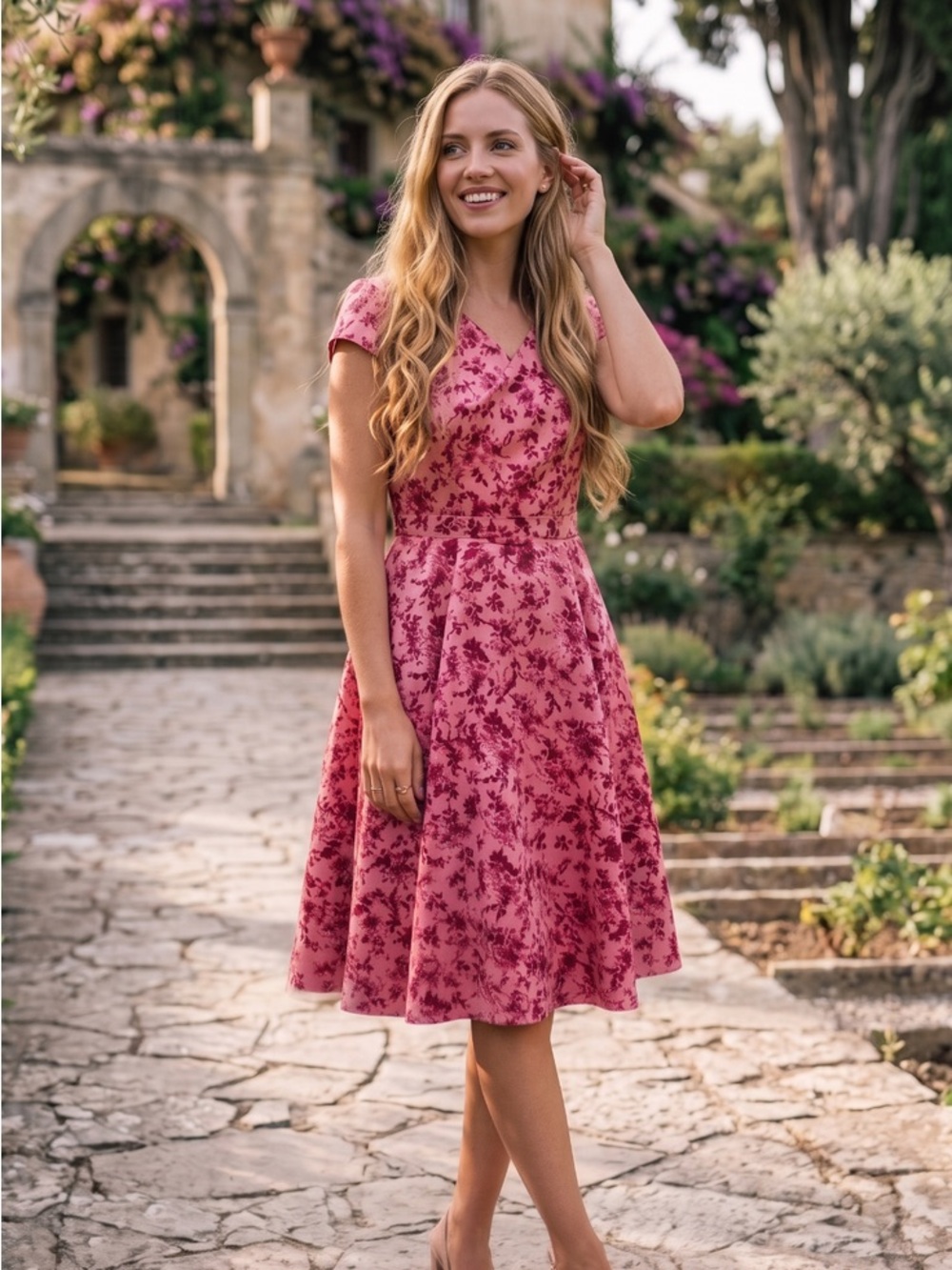 NWOT Gal Meets Glam Elle Rose Vine Belted Fit-and-Flare Dress - Size 0